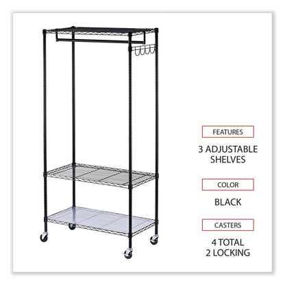 Alera Wire Shelving Garment Rack, 30 Garments, 36w x 18d x 75h, Black