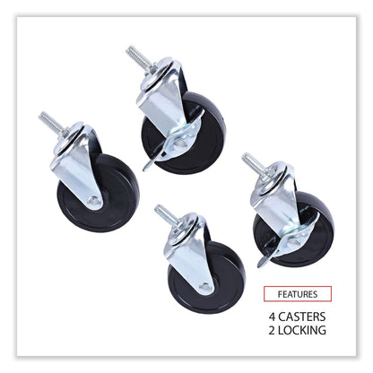 Alera Optional Casters for Wire Shelving, Grip Ring Stem, 3" Wheel, Black, 4/Set (2 Locking)