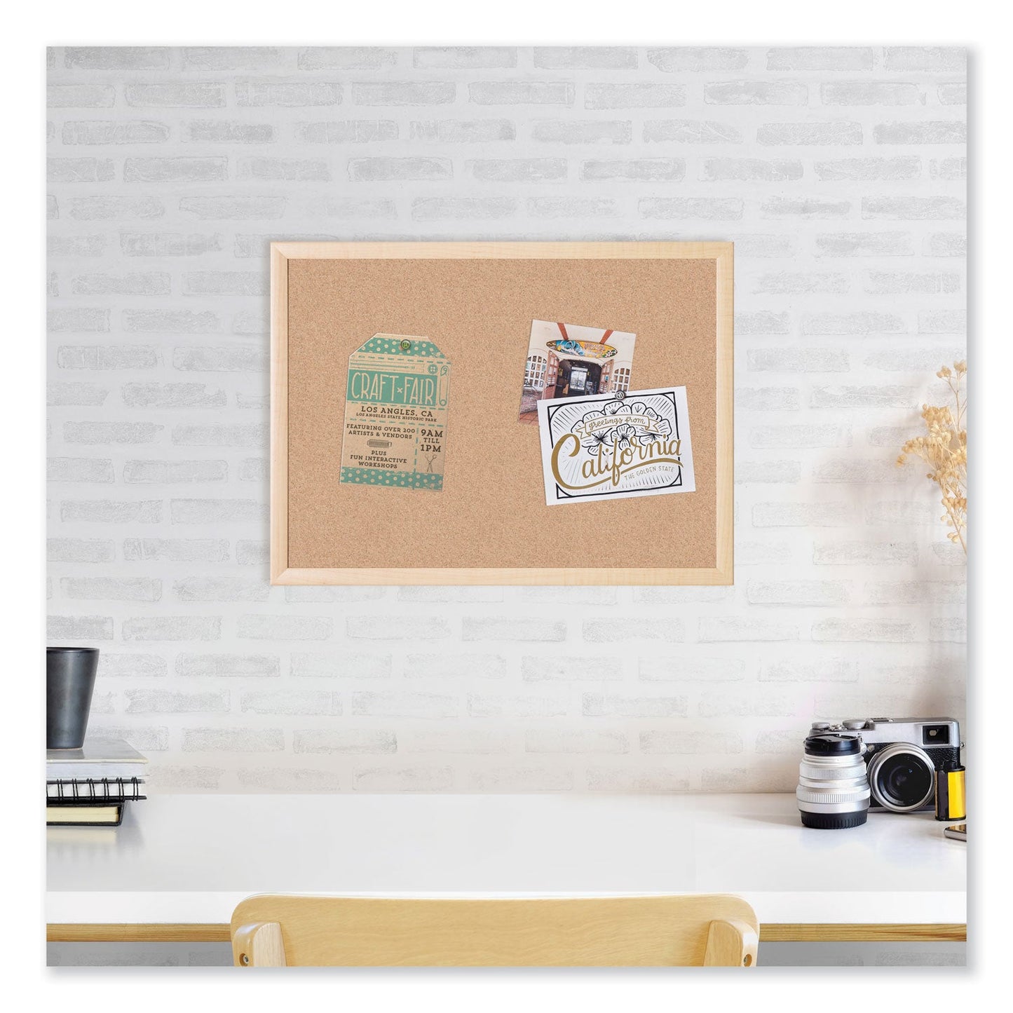 U Brands Cork Bulletin Board, 70 x 47, Natural Surface, Birch Frame