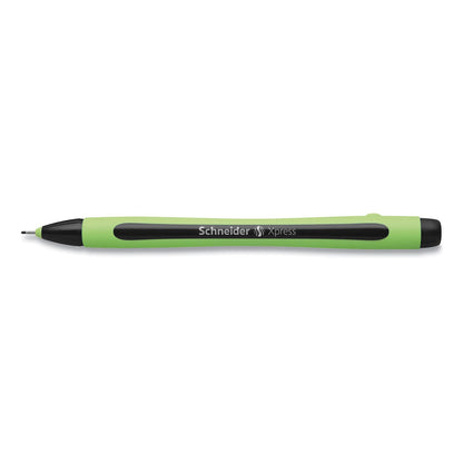 Schneider Xpress Fineliner Porous Point Pen, Stick, Medium 0.8 mm, Black Ink, Black/Green Barrel, 10/Box