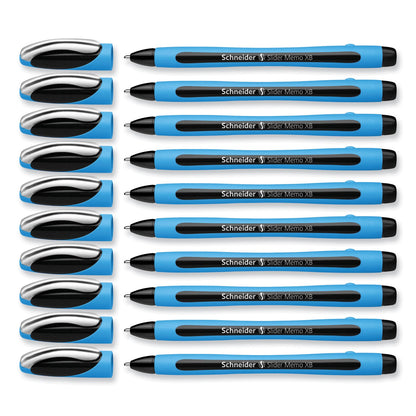 Schneider Slider Memo XB Ballpoint Pen, Stick, Extra-Bold 1.4 mm, Black Ink, Black/Light Blue Barrel, 10/Box