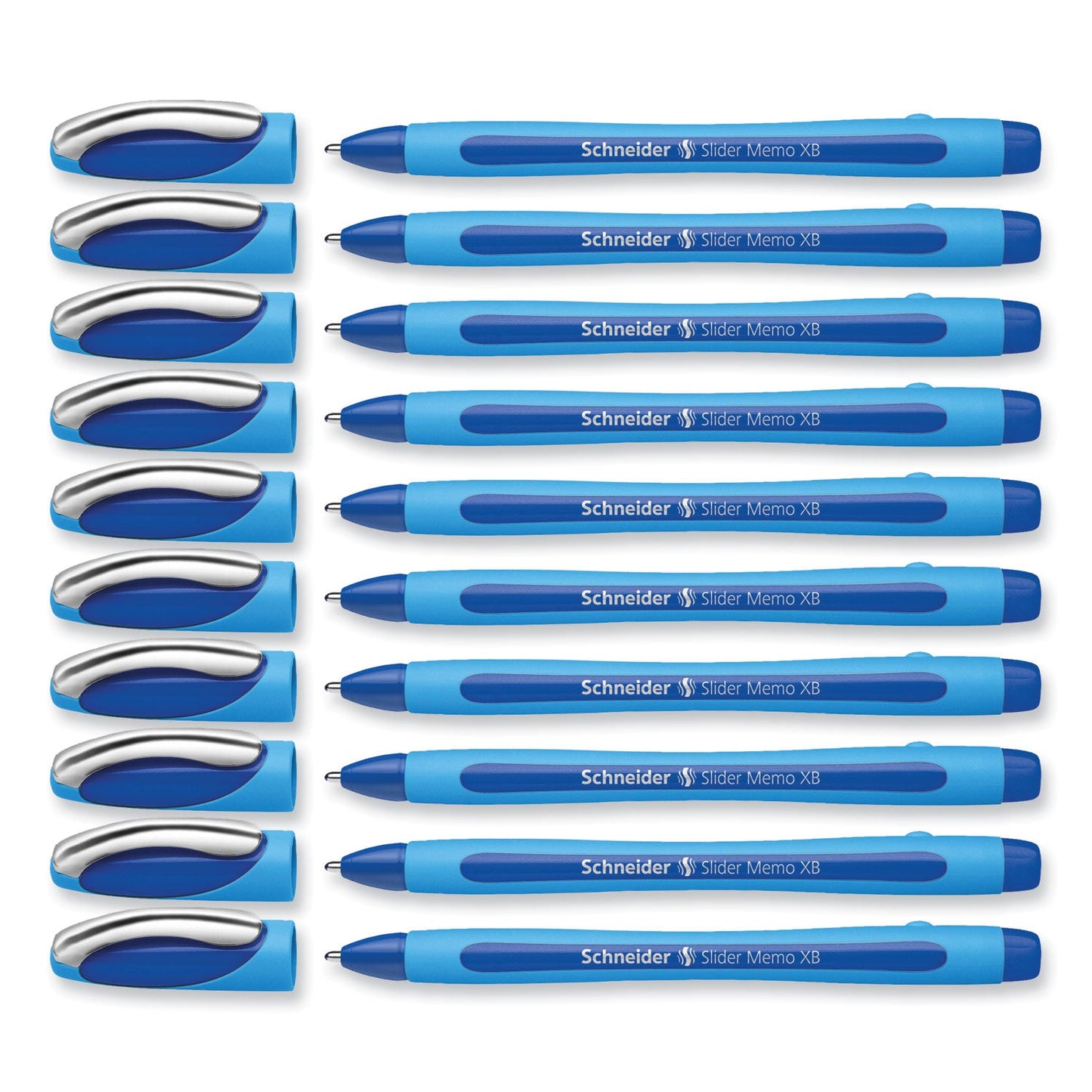 Schneider Slider Memo XB Ballpoint Pen, Stick, Extra-Bold 1.4 mm, Blue Ink, Blue/Light Blue Barrel, 10/Box