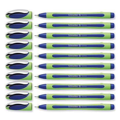 Schneider Xpress Fineliner Porous Point Pen, Stick, Medium 0.8 mm, Blue Ink, Blue/Green Barrel, 10/Box