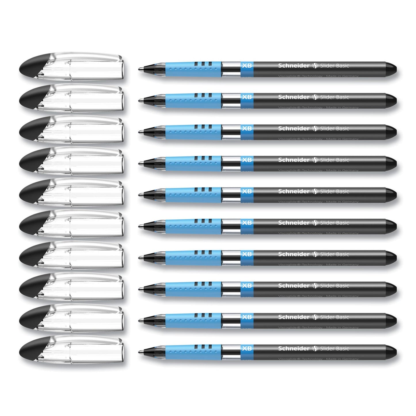 Schneider Slider Basic Ballpoint Pen, Stick, Extra-Bold 1.4 mm, Black Ink, Black Barrel, 10/Box