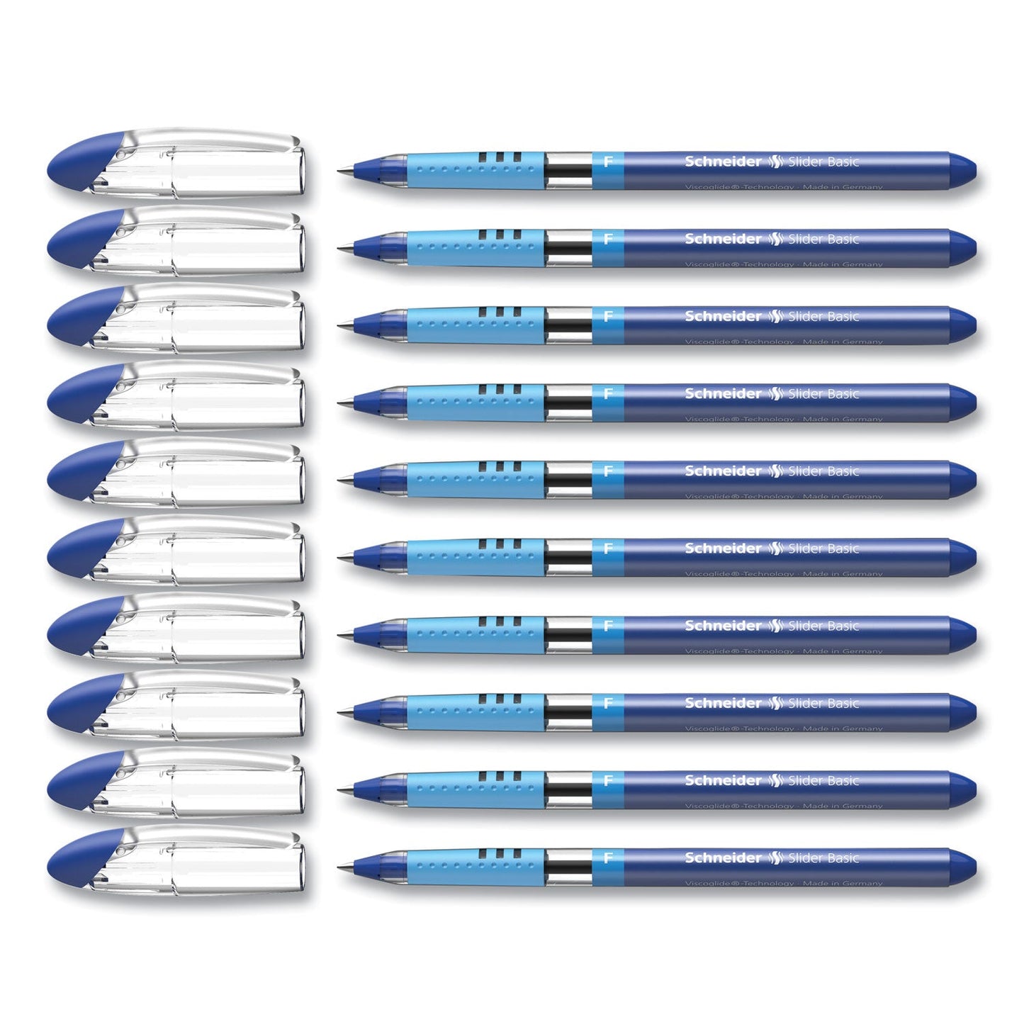 Schneider Slider Basic Ballpoint Pen, Stick, Fine 0.7 mm, Blue Ink, Blue Barrel, 10/Box