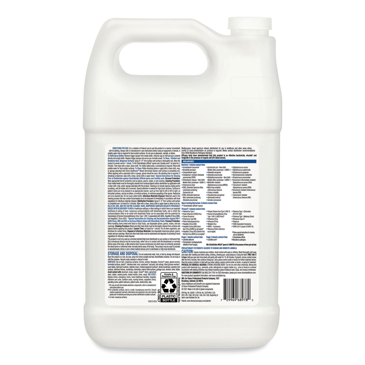 Clorox Bleach Germicidal Cleaner, 128 oz Refill Bottle, 4/Carton