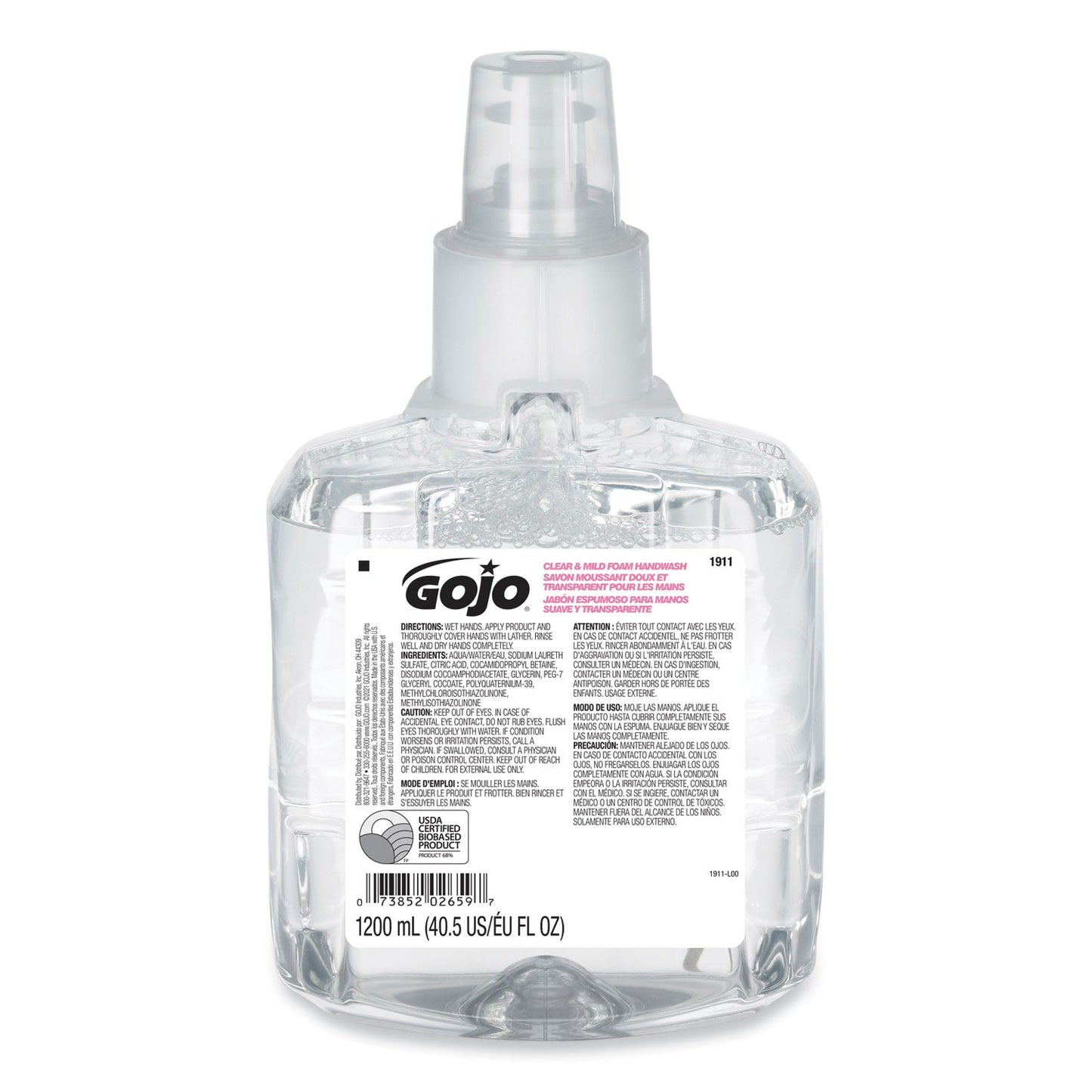 GOJO Clear and Mild Foam Handwash Refill, For GOJO LTX-12 Dispenser, Fragrance-Free, 1,200 mL Refill