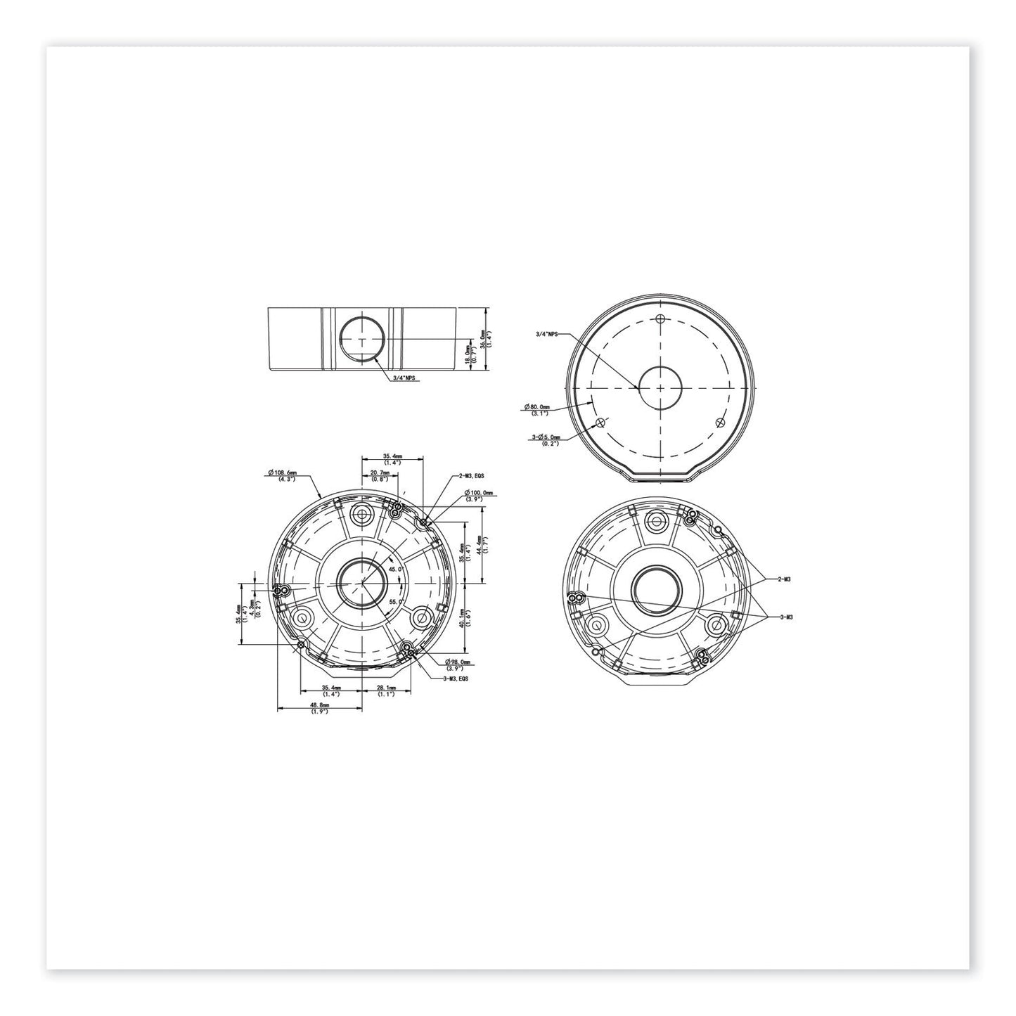 Gyration Fixed Dome Junction Box, 4.96 x 4.96 x 1.42, White
