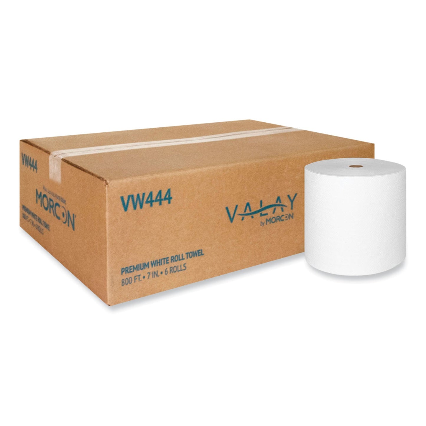 Morcon Tissue Valay Proprietary Roll Towels, 1-Ply, 7" x 800 ft, White, 6 Rolls/Carton