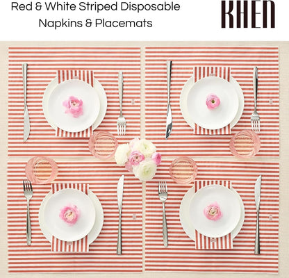 Tonal Striped Disposable Napkin Set in Stripe Red, 50 Pieces