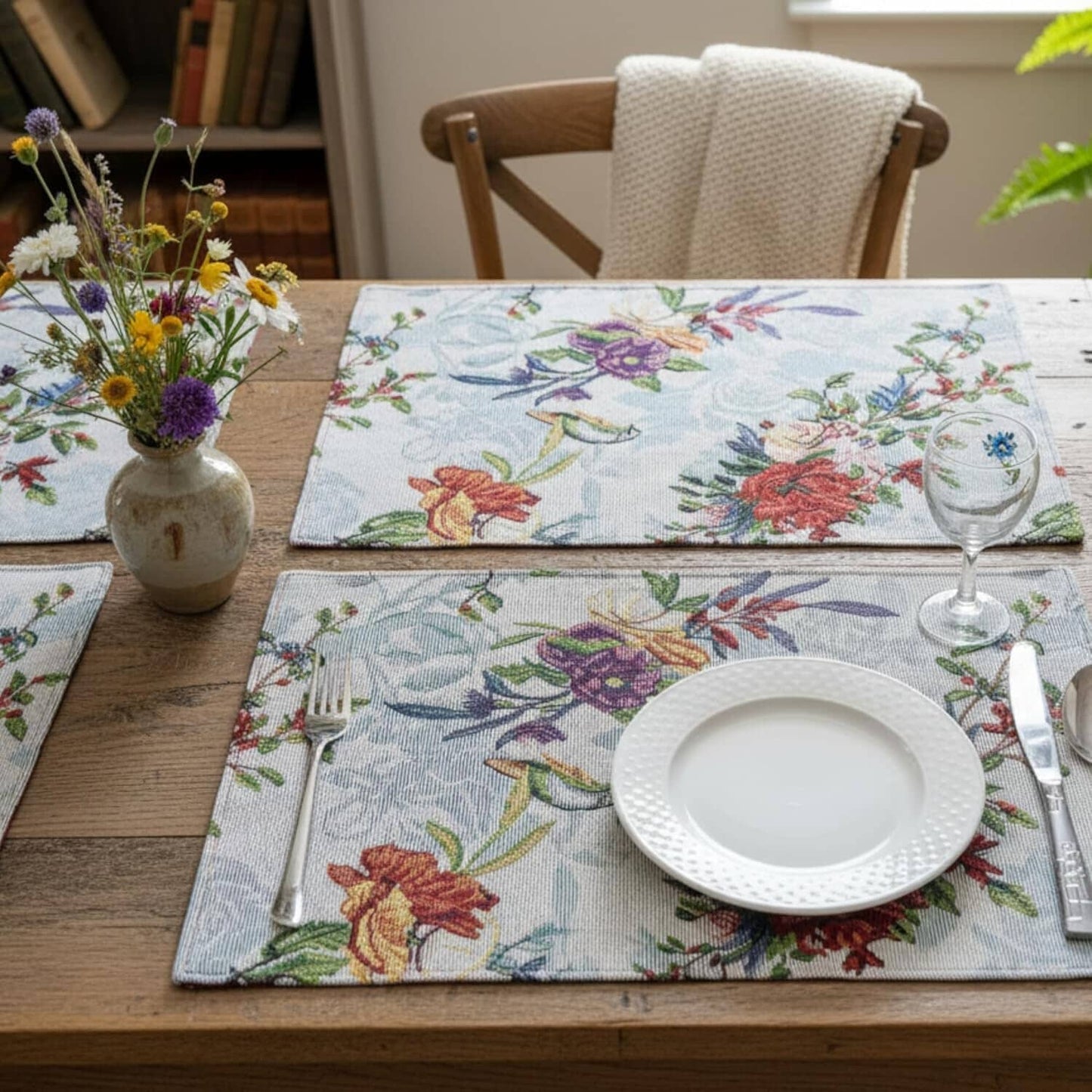 DaDa Bedding Set of 4-Pieces Tropical Sky Blue Birds Floral Tapestry Dining Table Placemats 13” x 19” (18116)