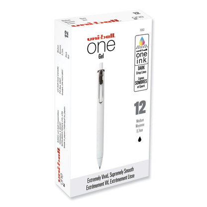 uniball uniONE Gel Pen, Retractable, Medium 0.7 mm, Black Ink, White Barrel, Dozen