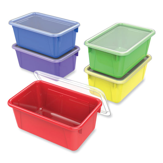 Storex Cubby Bins with Clear Lids, 12.25" x 8" x 5.25", Assorted Colors, 5/Pack