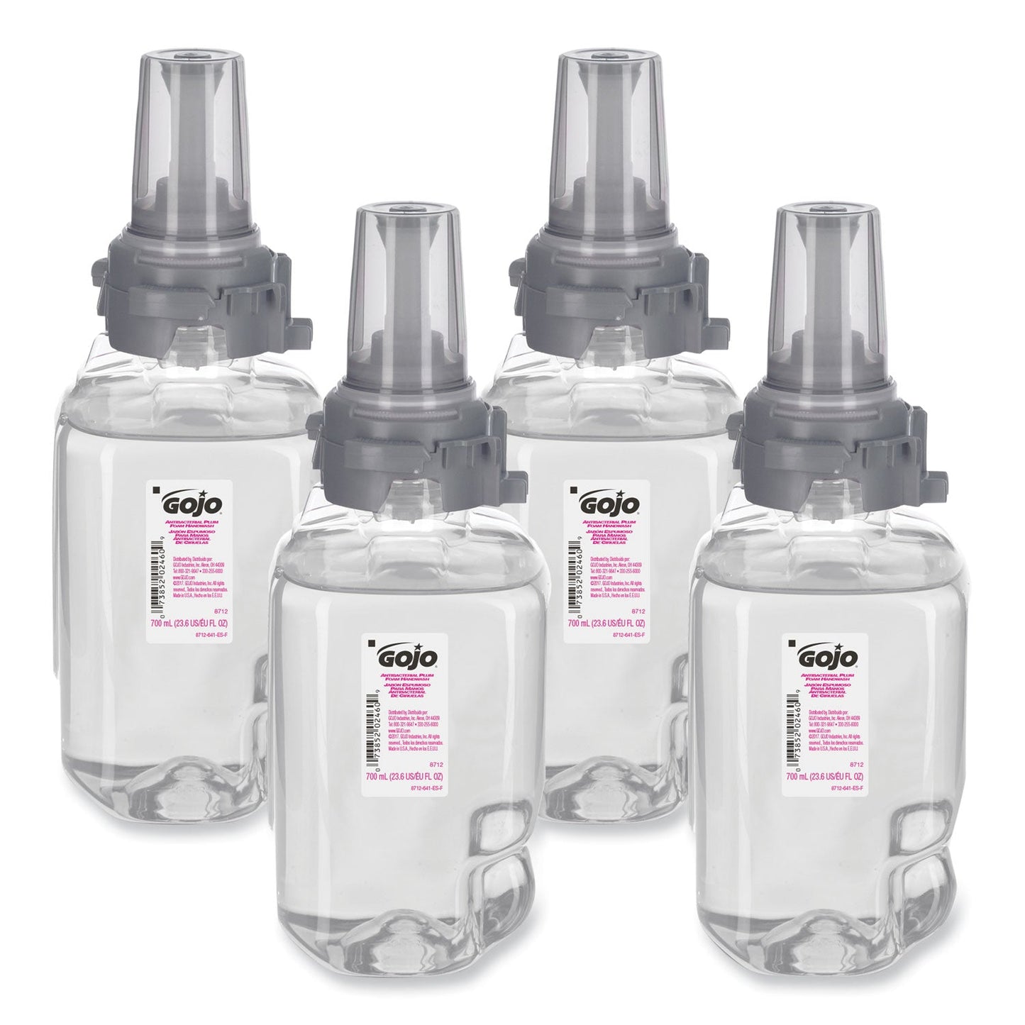 GOJO Antibacterial Foam Hand Wash Refill for ADX-7 Dispensers, Plum Scent, 700 mL, 4/Carton