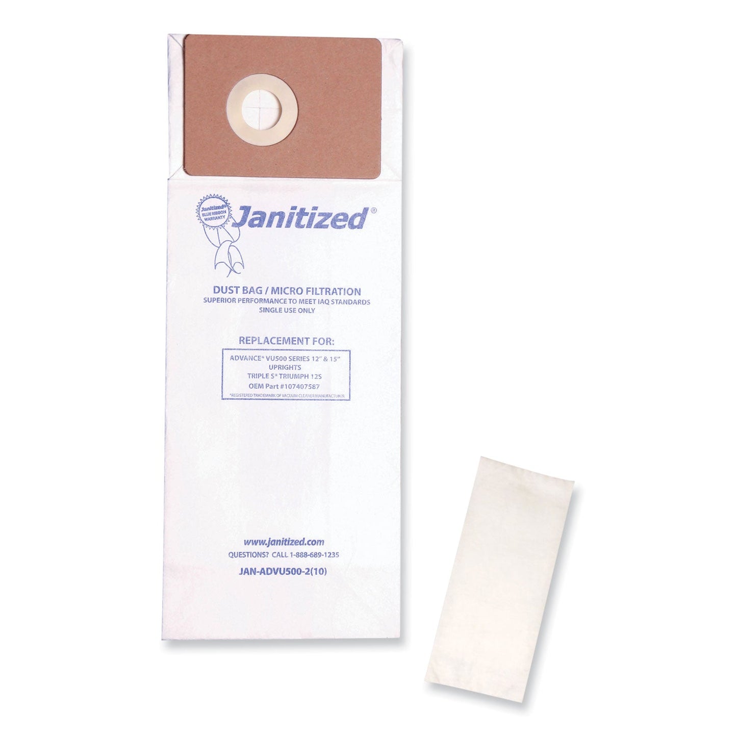 Janitized Vacuum Filter Bags Designed to Fit Advance VU500/Triple S Triumph, 100/Carton