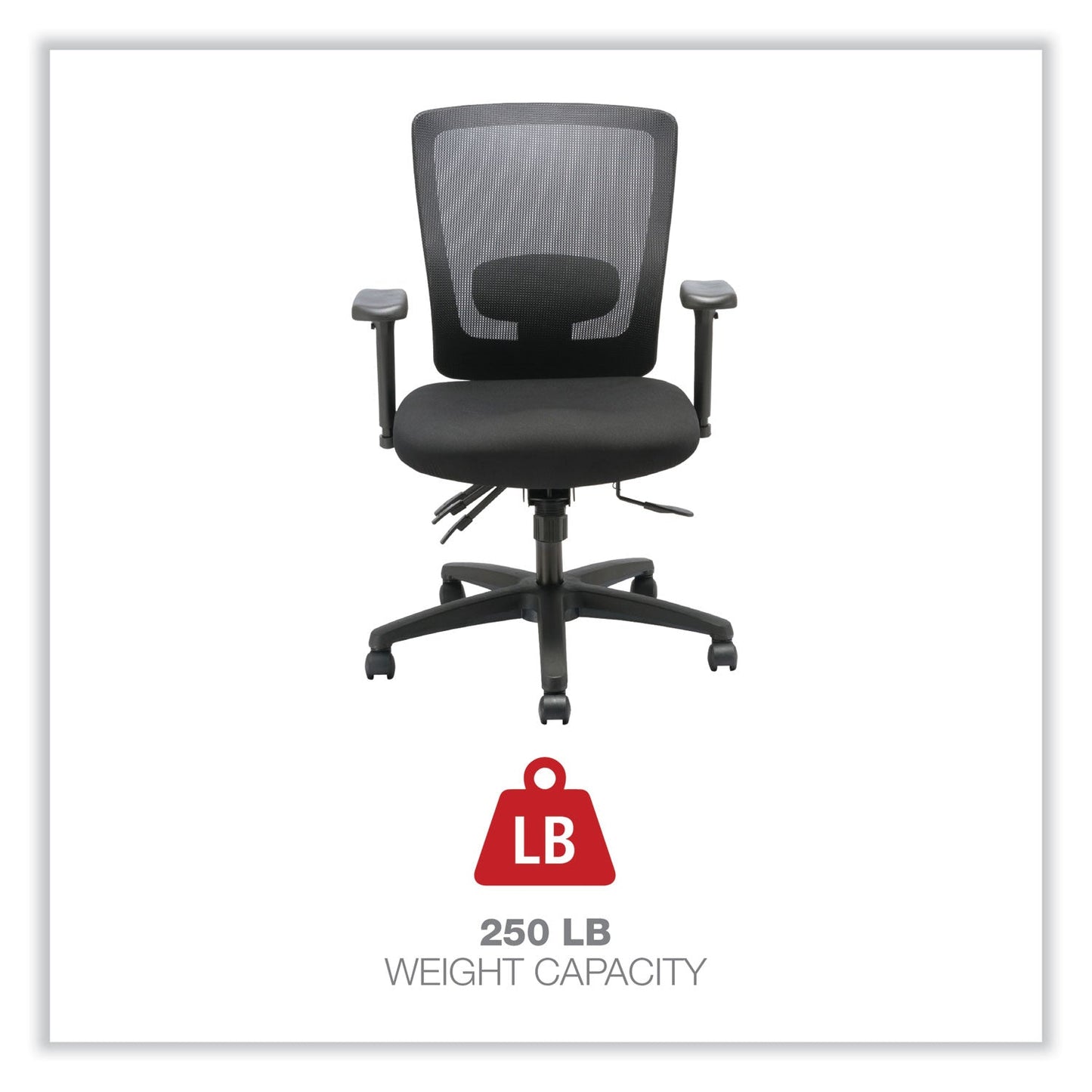 Alera Envy Series Mesh Mid-Back Multifunction Chair, Supports Up to 250 lb, 17" to 21.5" Seat Height, Black