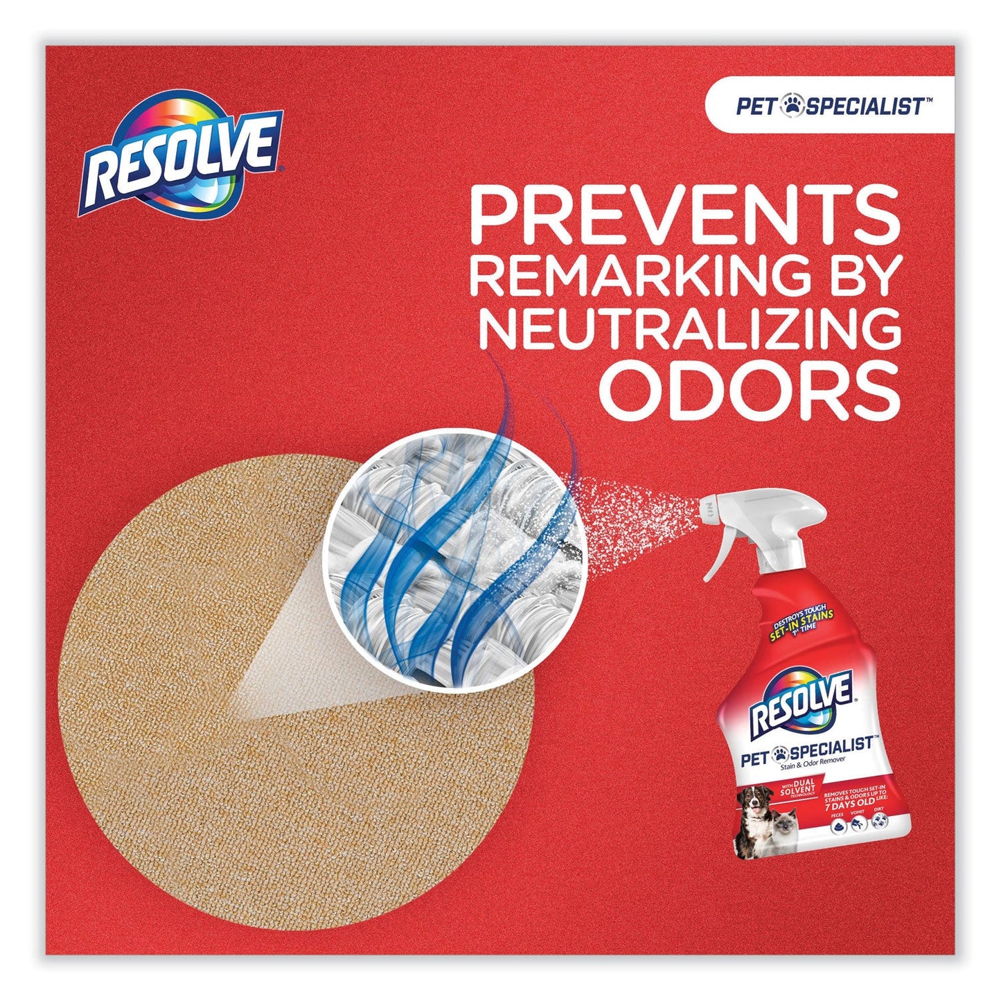 RESOLVE Pet Specialist Stain and Odor Remover, Citrus, 32 oz Trigger Spray Bottle, 12/Carton