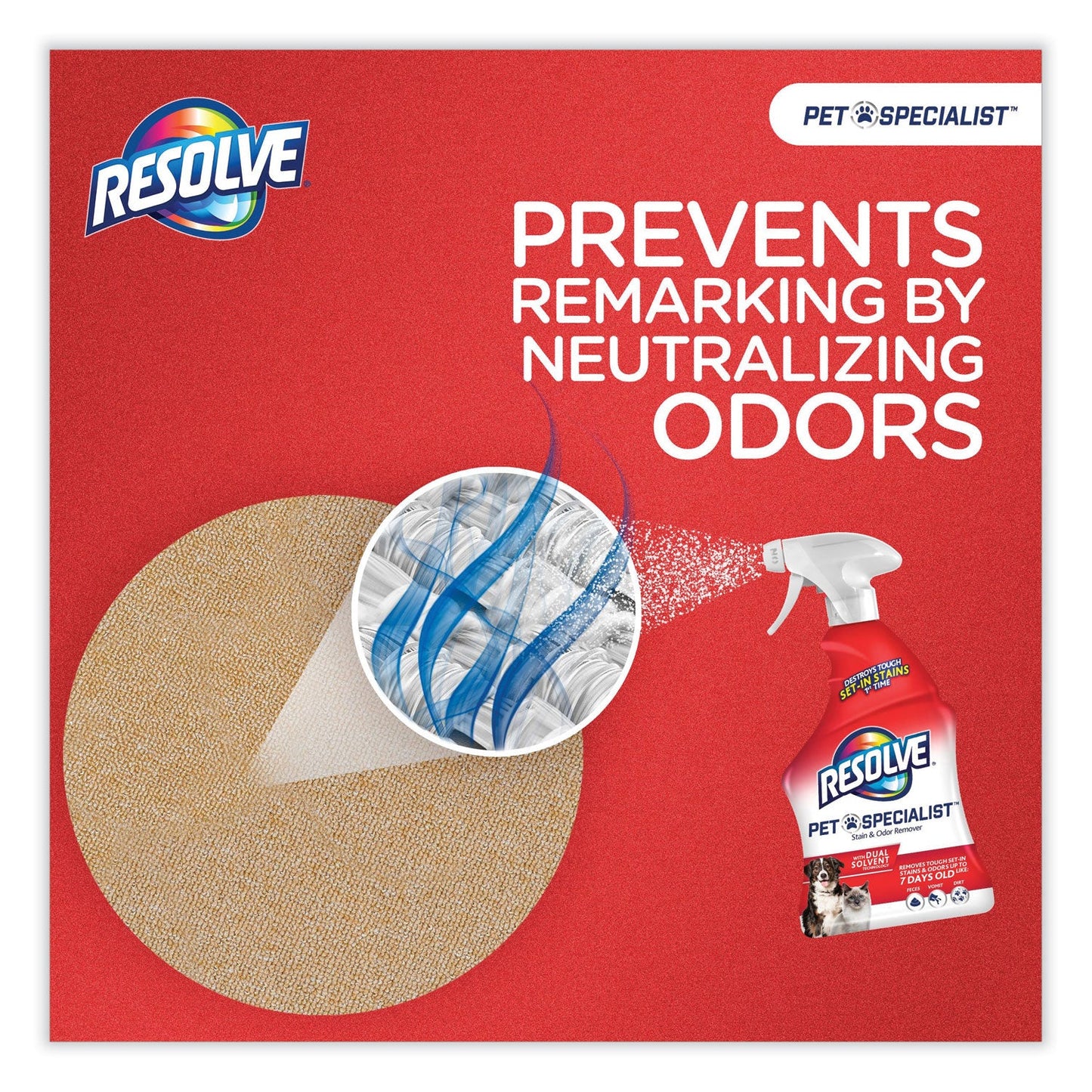 RESOLVE Pet Specialist Stain and Odor Remover, Citrus, 60 oz Refill Pour Bottle, 4/Carton