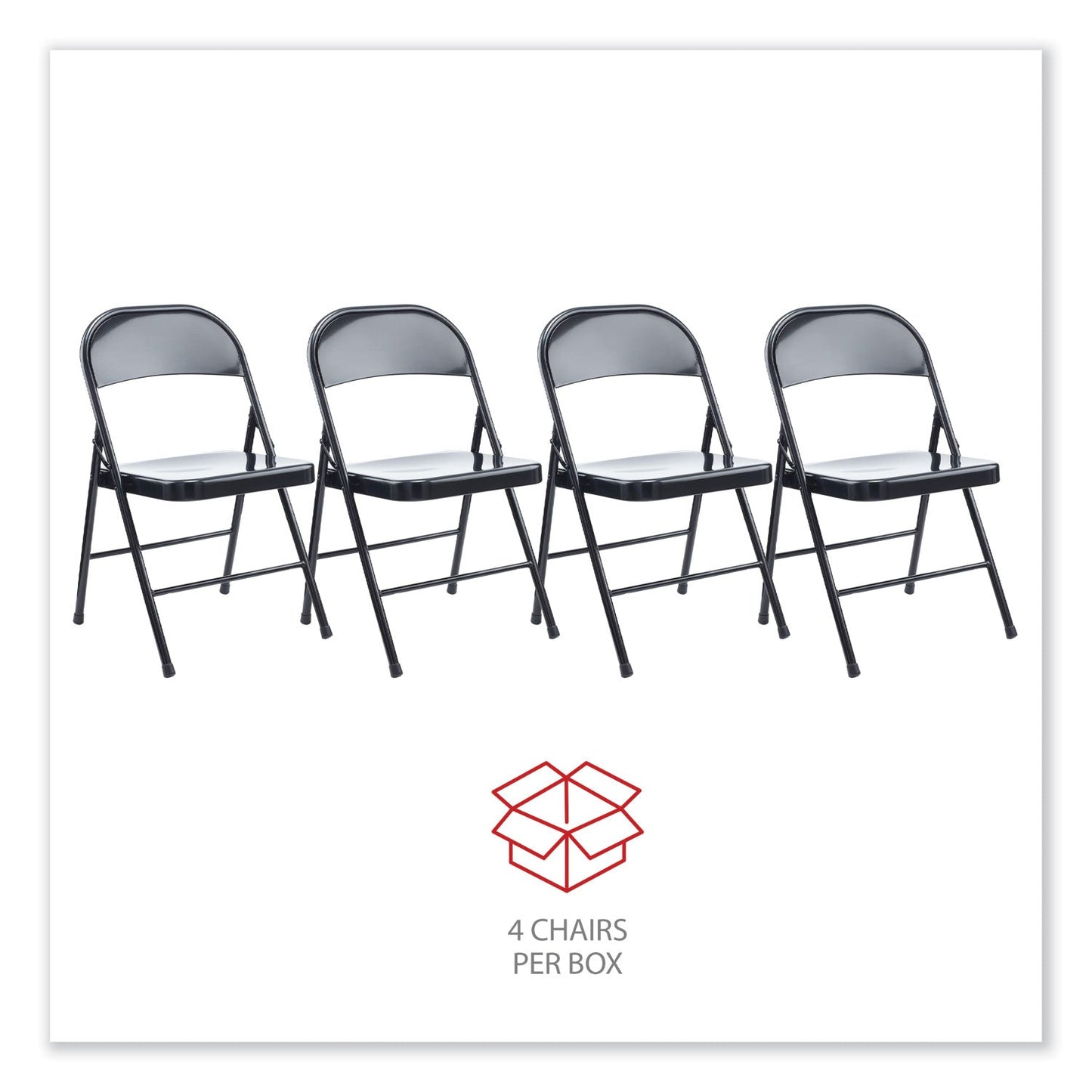 Alera Armless Steel Folding Chair, Supports Up to 275 lb, Black, 4/Carton