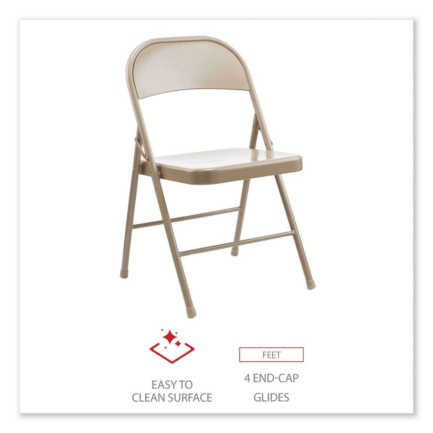 Alera Armless Steel Folding Chair, Supports Up to 275 lb, Tan, 4/Carton