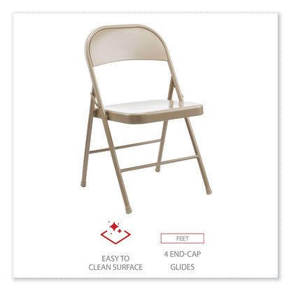 Alera Armless Steel Folding Chair, Supports Up to 275 lb, Tan, 4/Carton
