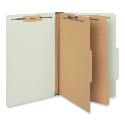 Universal Six--Section Pressboard Classification Folders, 2 Dividers, Legal Size, Green, 10/Box