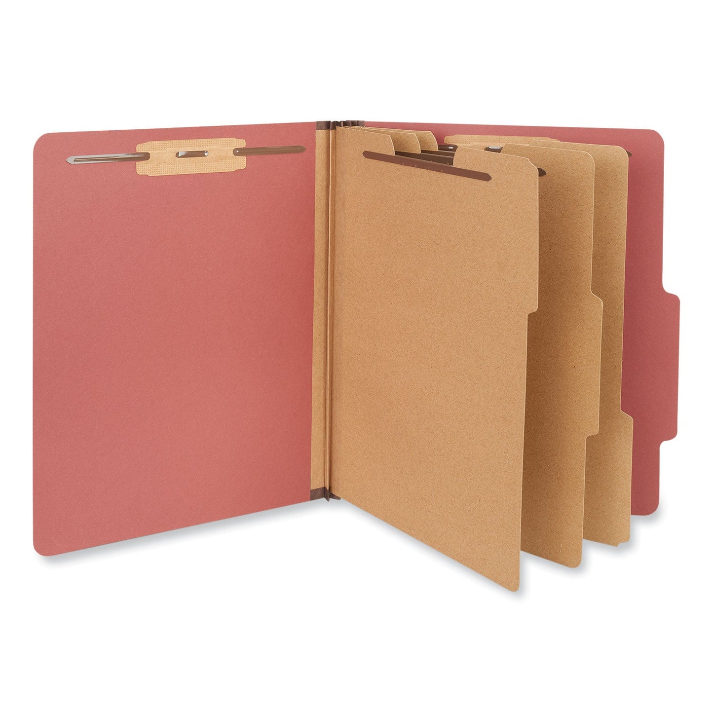 Universal Eight-Section Pressboard Classification Folders, 3 Dividers, Letter Size, Red, 10/Box