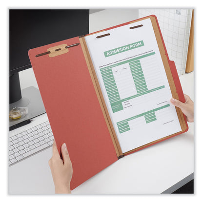Universal Eight-Section Pressboard Classification Folders, 3 Dividers, LEGAL Size, Red, 10/Box