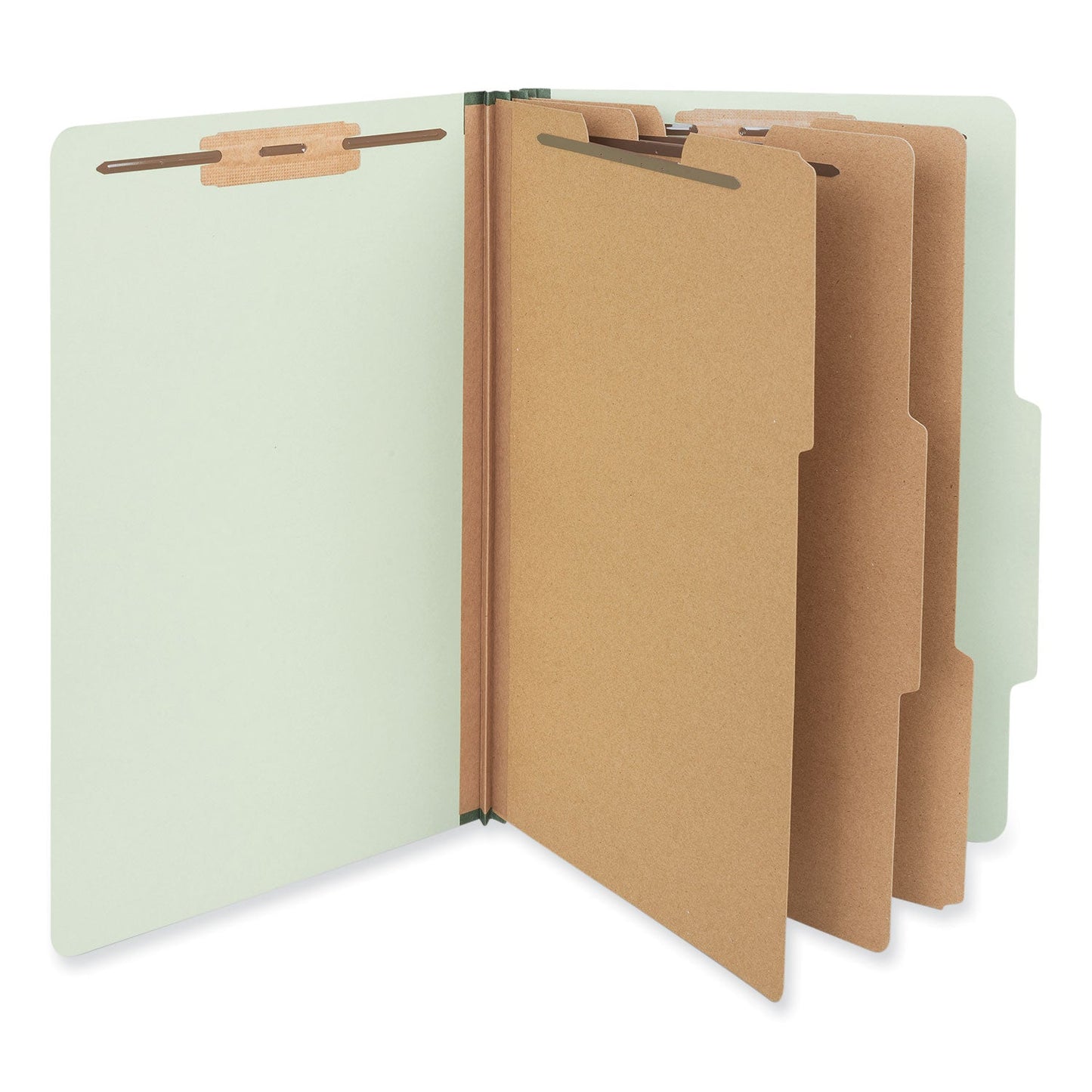 Universal Eight-Section Pressboard Classification Folders, 3 Dividers, Legal Size, Green, 10/Box