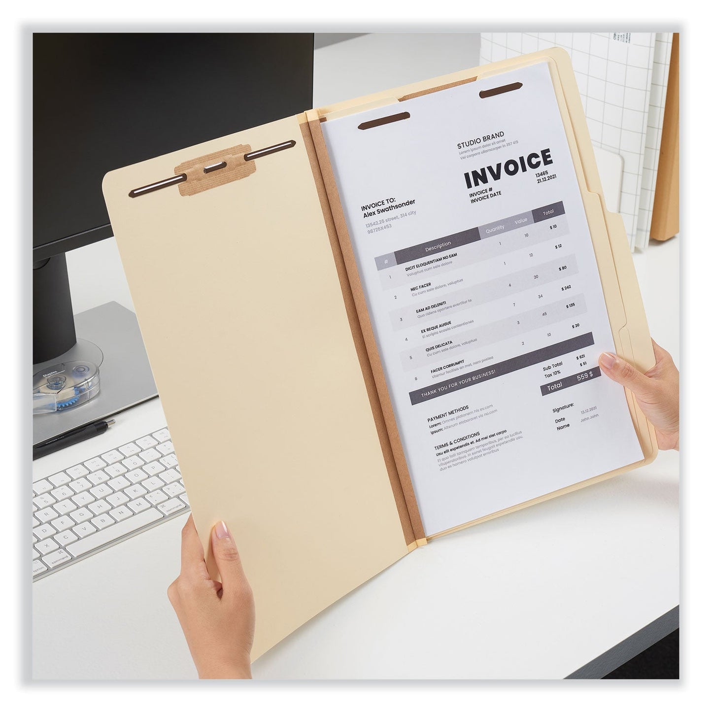 Universal Six-Section Classification Folders, 2 Dividers, 2" Expansion, Legal Size, Manila, 15/Box