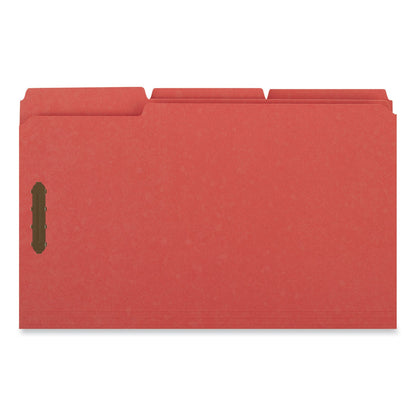 Universal Deluxe Reinforced Top Tab Fastener Folders, 2 Fasteners, Legal Size, Red Exterior, 50/Box