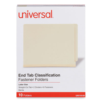 Universal Six-Section Manila End Tab Classification Folders, 2 Dividers, Letter Size, Manila, 10/Box