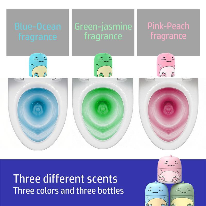 3PCS Toilet Bowl Cleaner Bottle, Cute Dinosaur-Shaped Bathroom Toilet Tank Cleaner with Ocean, Jasmine, and Peach Scent Full Head Coverage