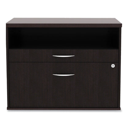 Alera Open Office Desk Series Low File Cabinet Credenza, 2-Drawer: Pencil/File,Legal/Letter,1 Shelf,Espresso,29.5x19.13x22.88