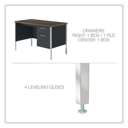 Alera Single Pedestal Steel Desk, 45.25" x 24" x 29.5", Mocha/Black