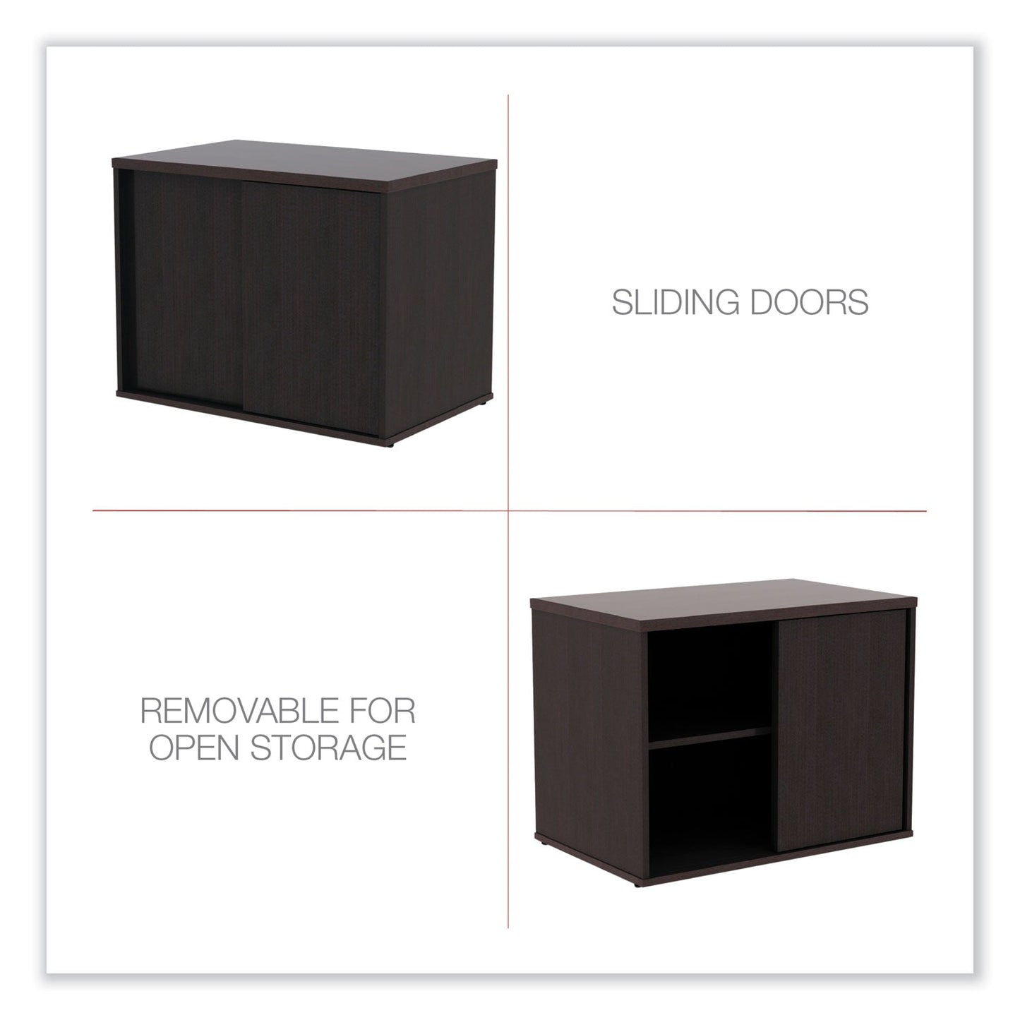 Alera Open Office Low Storage Cab Cred, 29.5w x 19.13d x 22.88h, Espresso