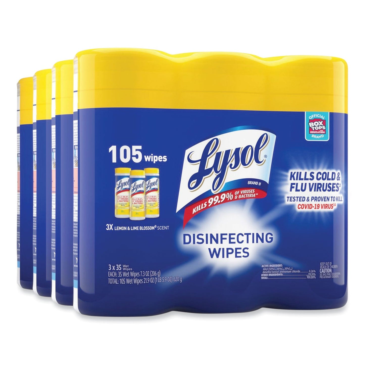 LYSOL Disinfecting Wipes, 7 x 7.25, Lemon and Lime Blossom, 35 Wipes/Canister, 3 Canisters/Pack