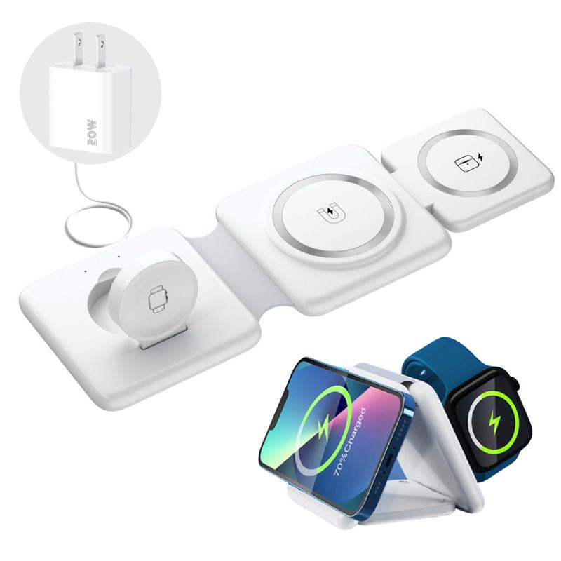 UNIQNOVA 3In1 Wireless Fast Charging Station for Iphone 17/16/15/14/13/12 Series, Airpods 3/2/Pro, Iwatch - Mag-Safe Metallic Foldable Charger Stand