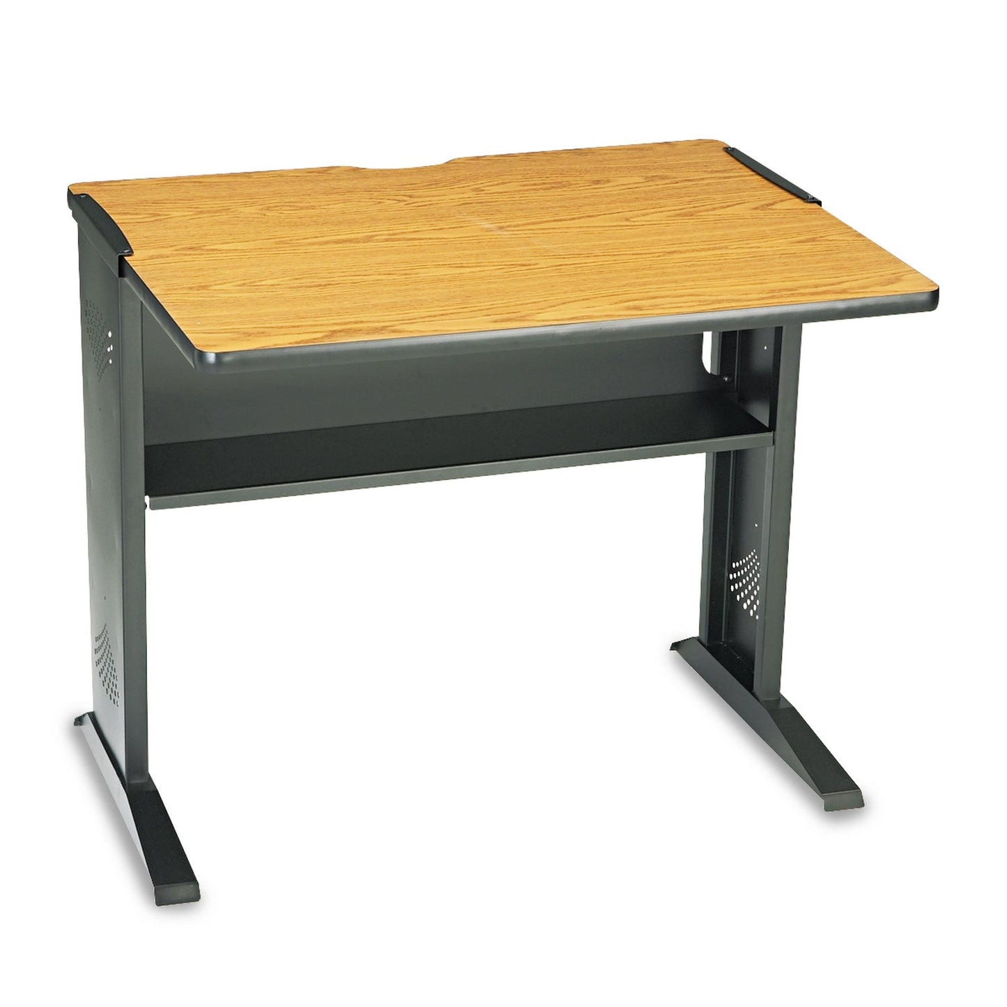 Safco Computer Desk with Reversible Top, 35.5" x 28" x 30", Mahogany/Medium Oak/Black