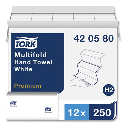 Tork Premium Multifold Towel, 1-Ply, 9 x 9.5, White, 250/Pack, 12 Packs/Carton