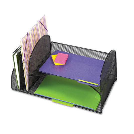 Safco Onyx Mesh Desk Organizer, Two Vertical/Two Horizontal Sections, Steel Mesh, 17 x 10.75 x 7.75, Black