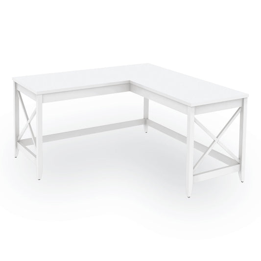 Workspace by Alera L-Shaped Farmhouse Desk, 58.27" x 58.27" x 29.53", White
