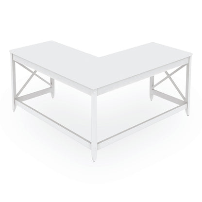 Workspace by Alera L-Shaped Farmhouse Desk, 58.27" x 58.27" x 29.53", White