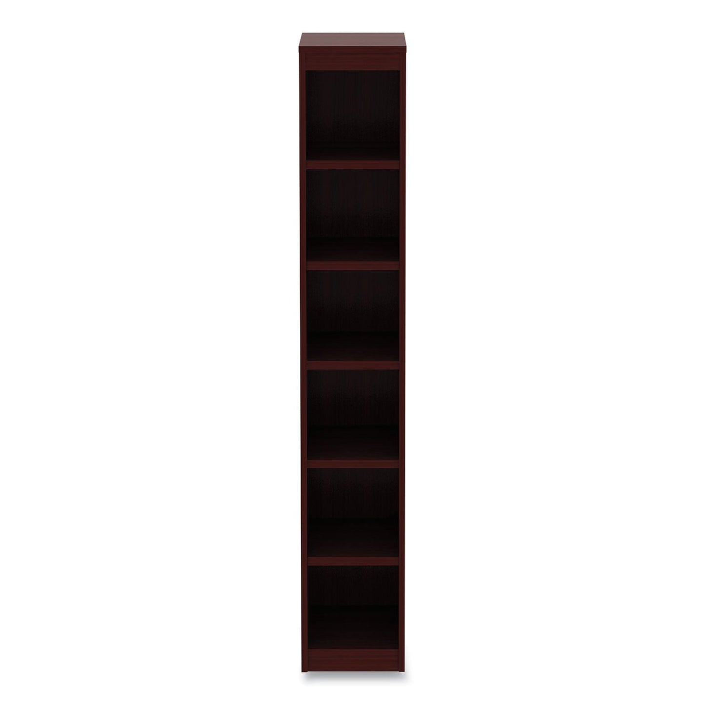Alera Valencia Series Narrow Profile Bookcase, Six-Shelf, 11.81w x 11.81d x 71.73h, Mahogany