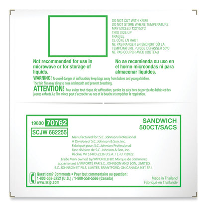 Ziploc Resealable Sandwich Bags, 1.2 mil, 6.5" x 6", Clear, 500/Box