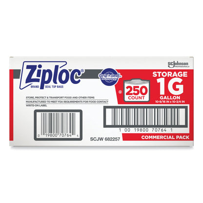 Ziploc Double Zipper Storage Bags, 1 gal, 1.75 mil, 10.56" x 10.75", Clear, 250/Box