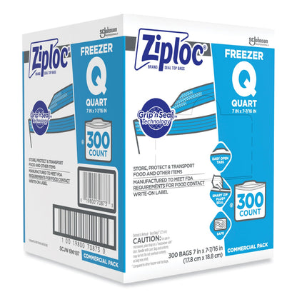 Ziploc Double Zipper Freezer Bags, 1 qt, 2.7 mil, 7" x 7.75", Clear, 300/Carton