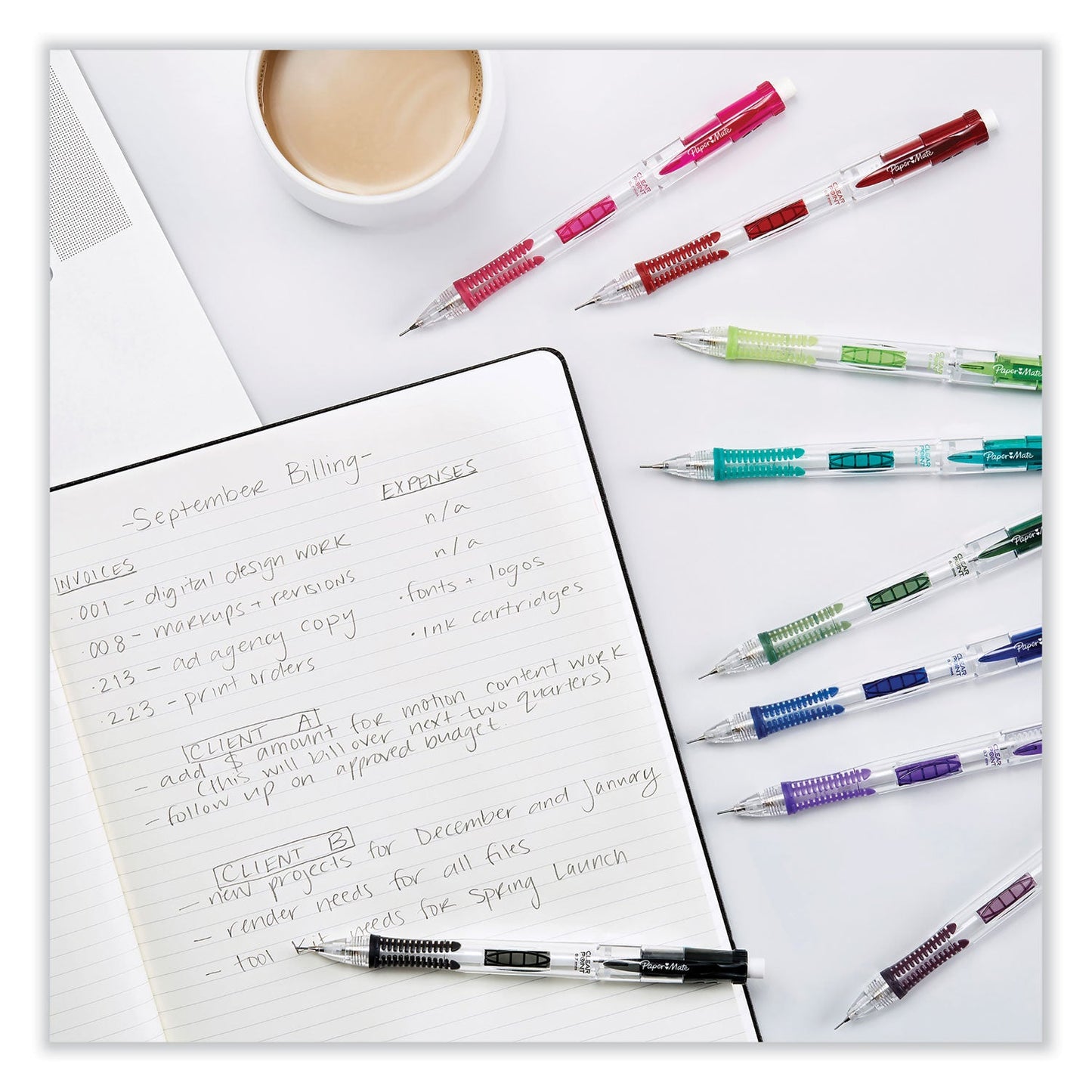 Paper Mate Clearpoint Mix and Match Mechanical Pencil, 0.7 mm, HB (#2.5), Black Lead, Clear Barrels, Green Accents/Assorted Tops