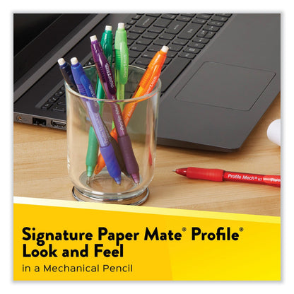Paper Mate Profile Mechanical Pencils, 0.7 mm, HB (#2), Black Lead, Black Barrel, Dozen