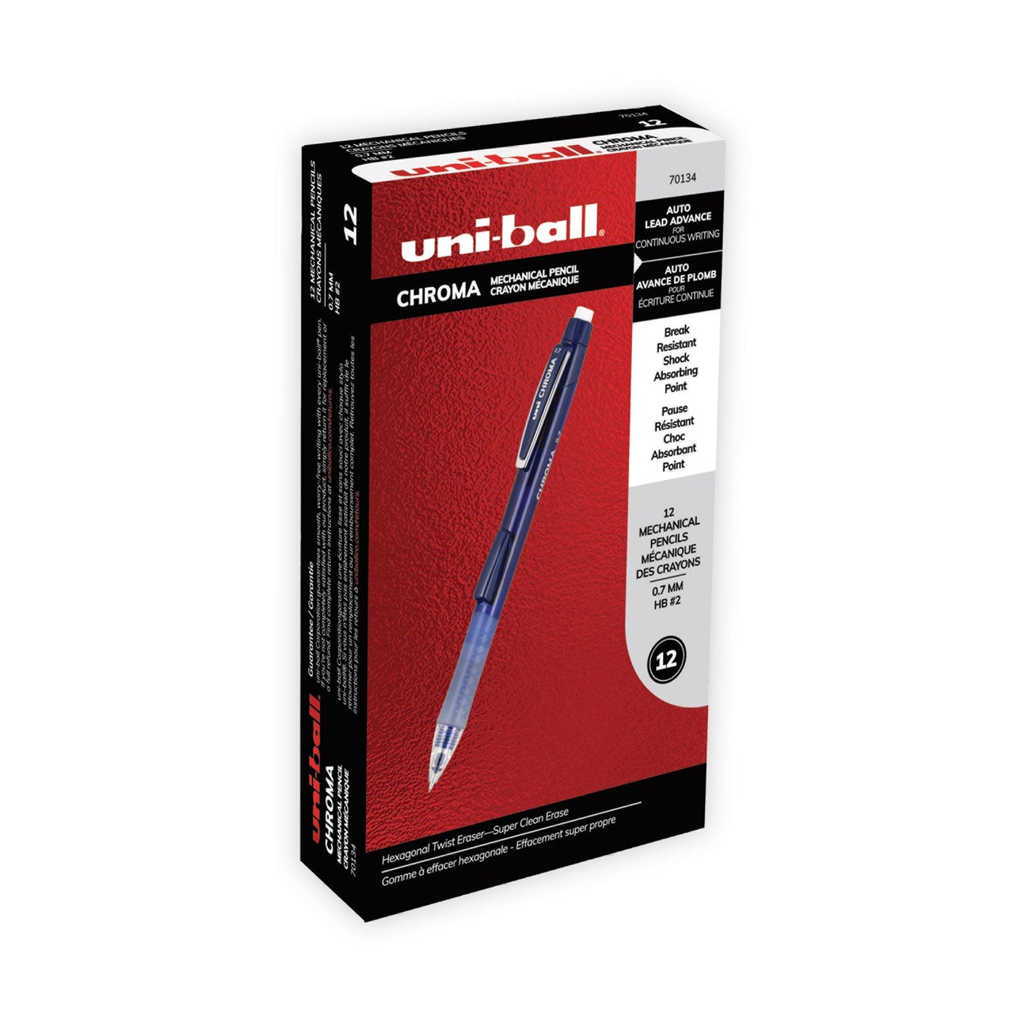 uniball Chroma Mechanical Pencil, 0.7 mm, HB (#2), Black Lead, Cobalt Barrel, Dozen